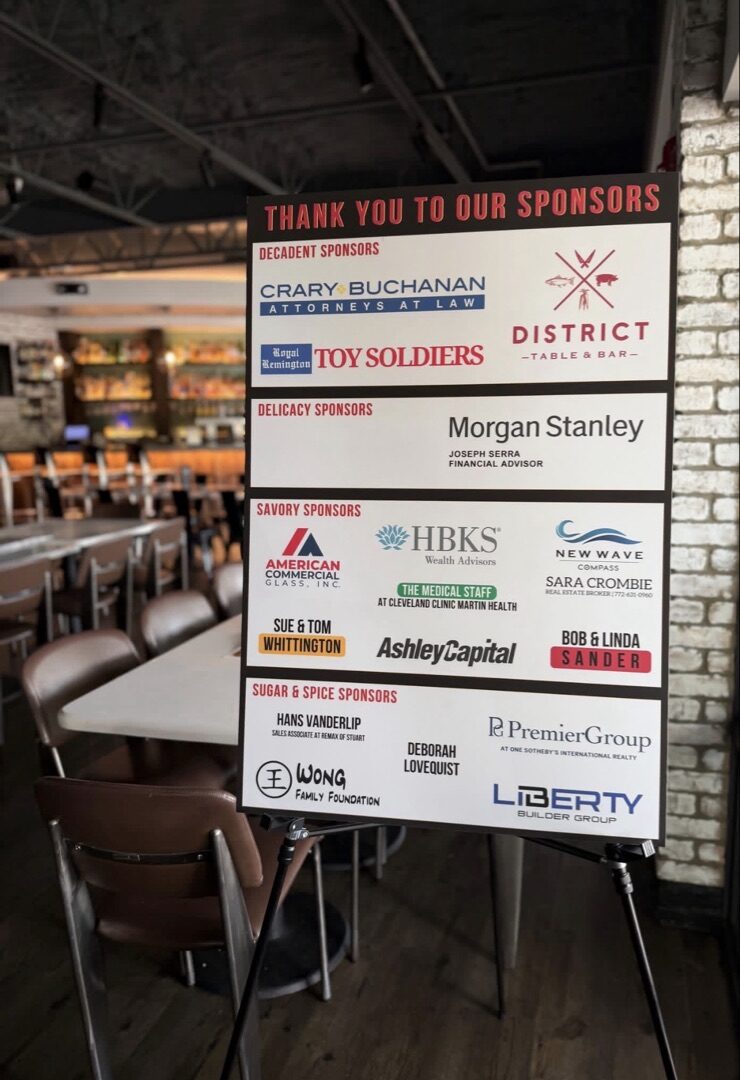 Top Chef Martin County 2026 sponsor wall featuring American Commercial Glass as Savory Sponsor