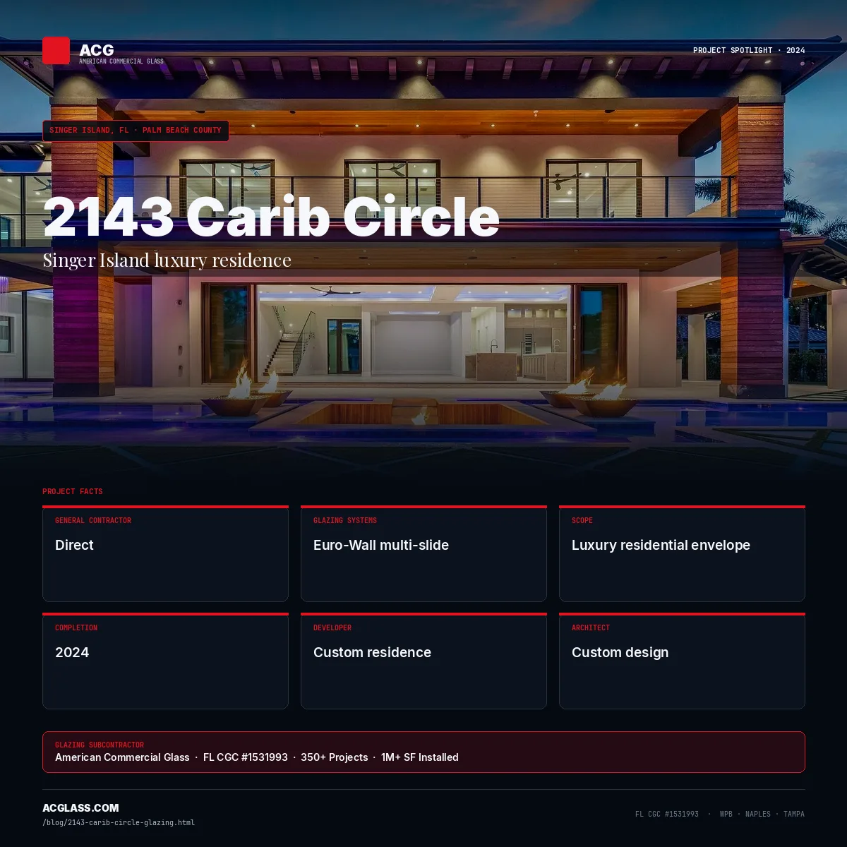 2143 Carib Circle — Glazing by ACG | Singer Island, FL infographic — American Commercial Glass