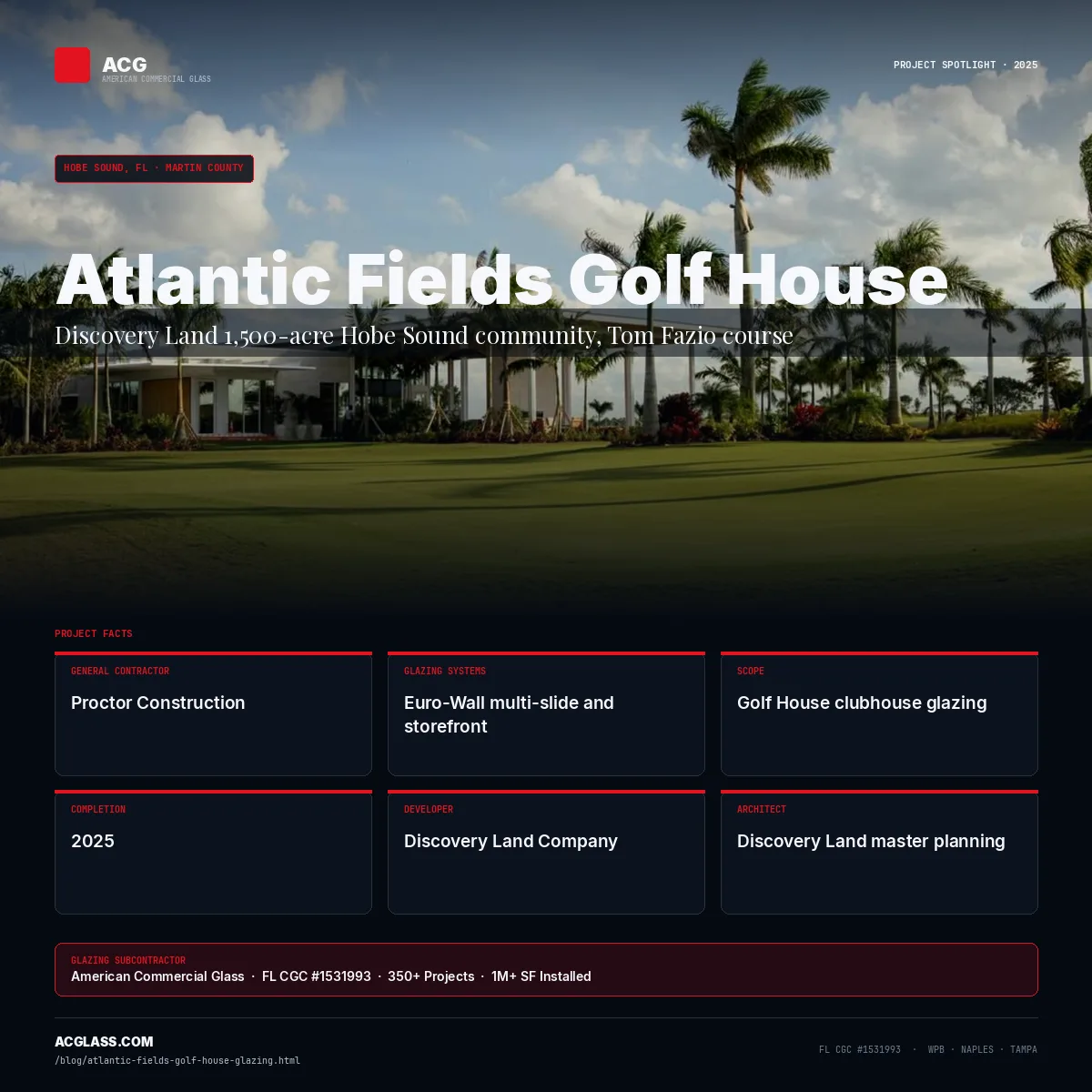 Atlantic Fields Golf House — Glazing by ACG | Hobe Sound, FL infographic — American Commercial Glass