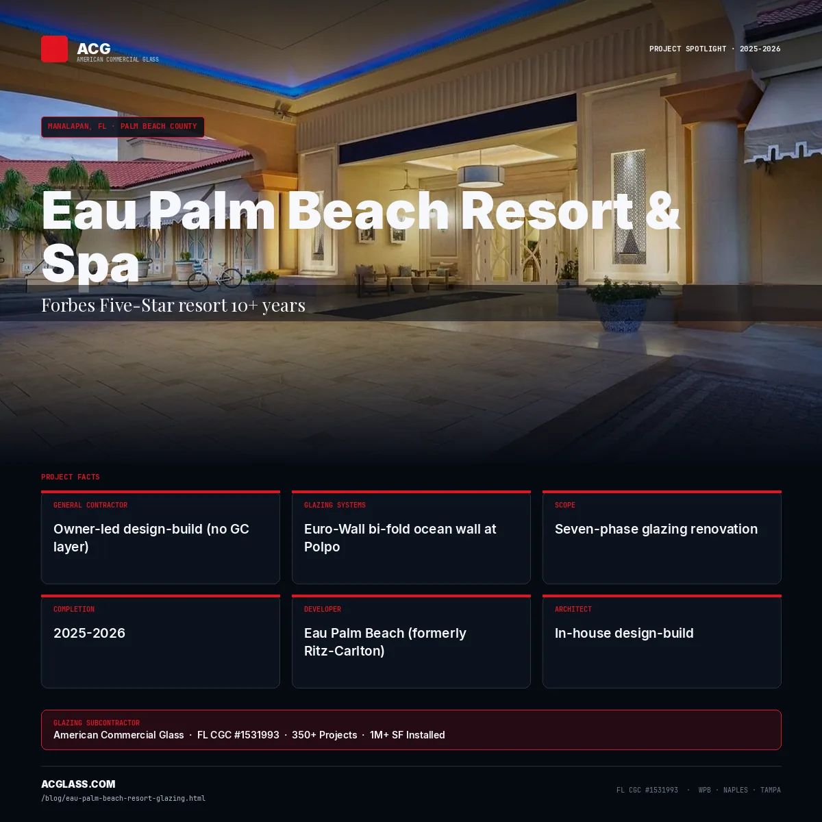 Eau Palm Beach Resort & Spa — Glazing by ACG | Manalapan, FL infographic — American Commercial Glass