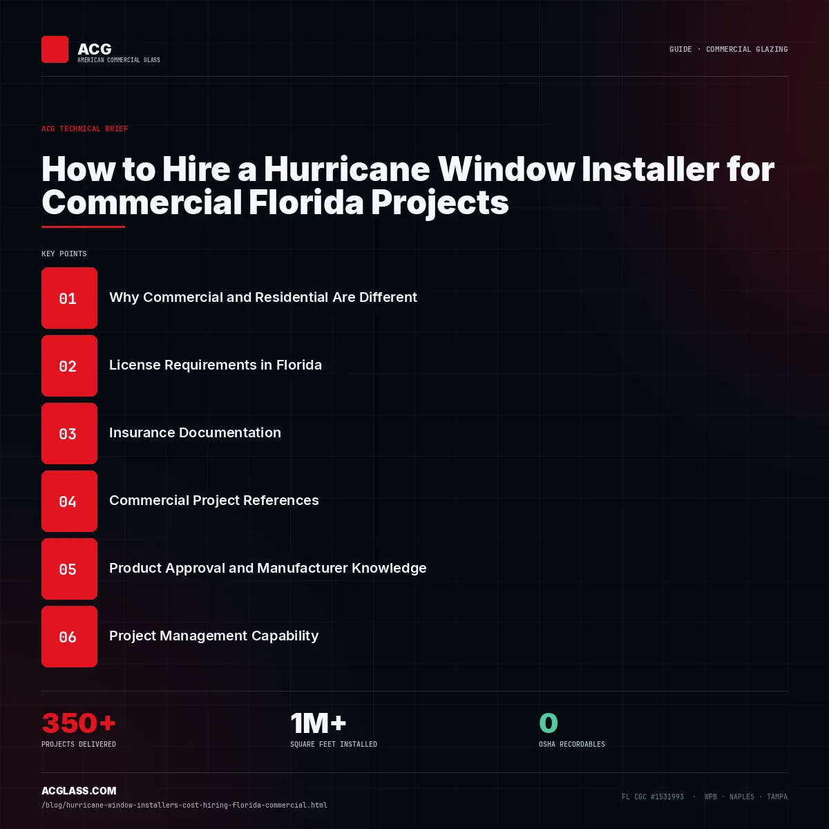 How to Hire a Hurricane Window Installer for Commercial Florida Projects infographic — American Commercial Glass