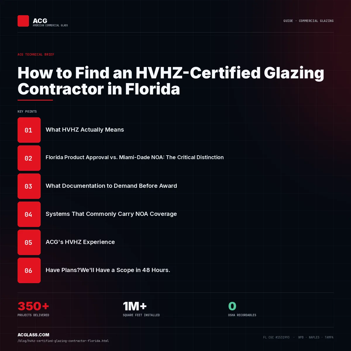 How to Find an HVHZ-Certified Glazing Contractor in Florida infographic — American Commercial Glass