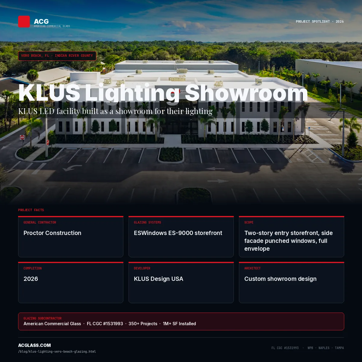 KLUS Lighting Showroom — Glazing by ACG | Vero Beach, FL infographic — American Commercial Glass