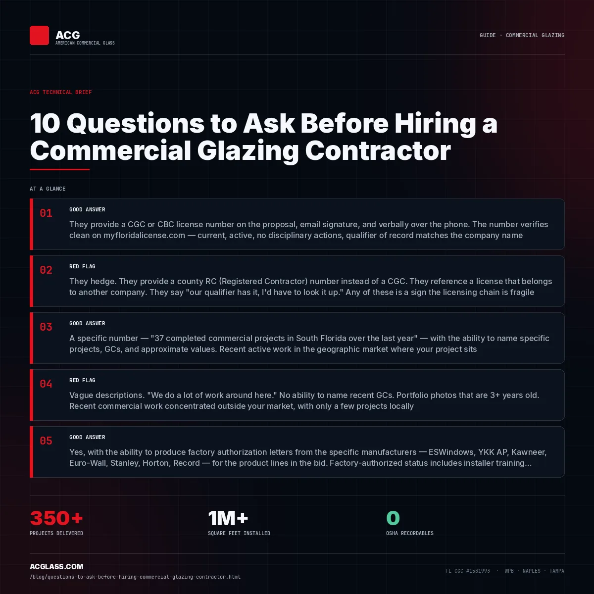 10 Questions to Ask Before Hiring a Commercial Glazing Contractor infographic — American Commercial Glass