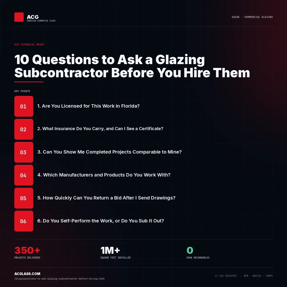 10 Questions to Ask a Glazing Subcontractor Before You Hire Them infographic — American Commercial Glass