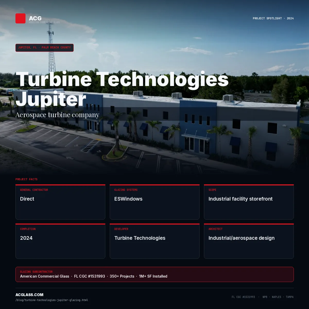Turbine Technologies Jupiter — Glazing by ACG | Jupiter, FL infographic — American Commercial Glass