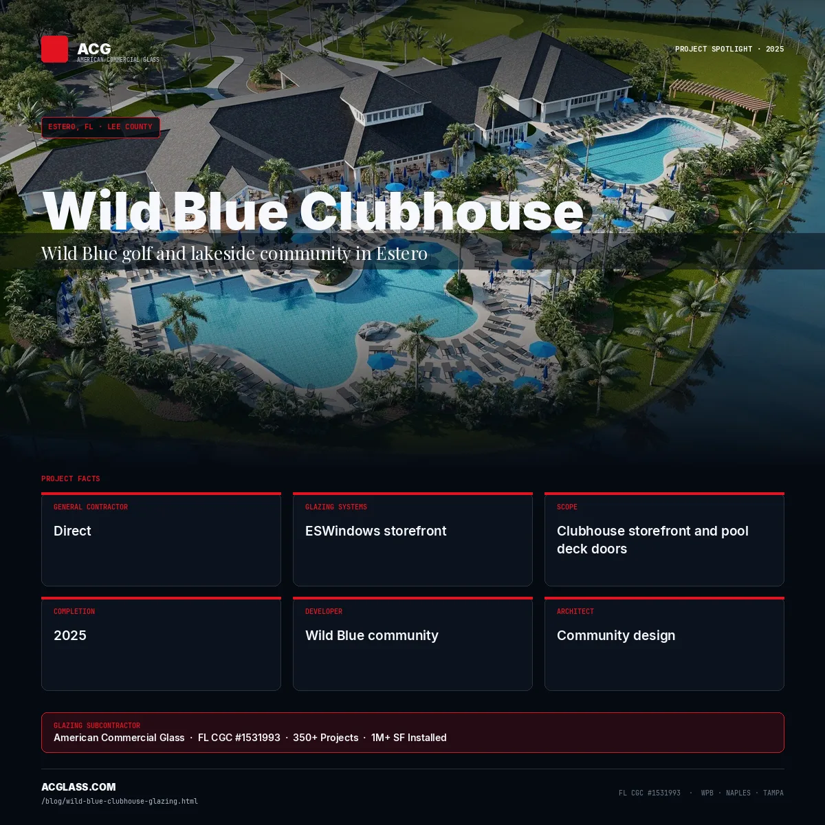 Wild Blue Clubhouse — Glazing by ACG | Estero, FL infographic — American Commercial Glass