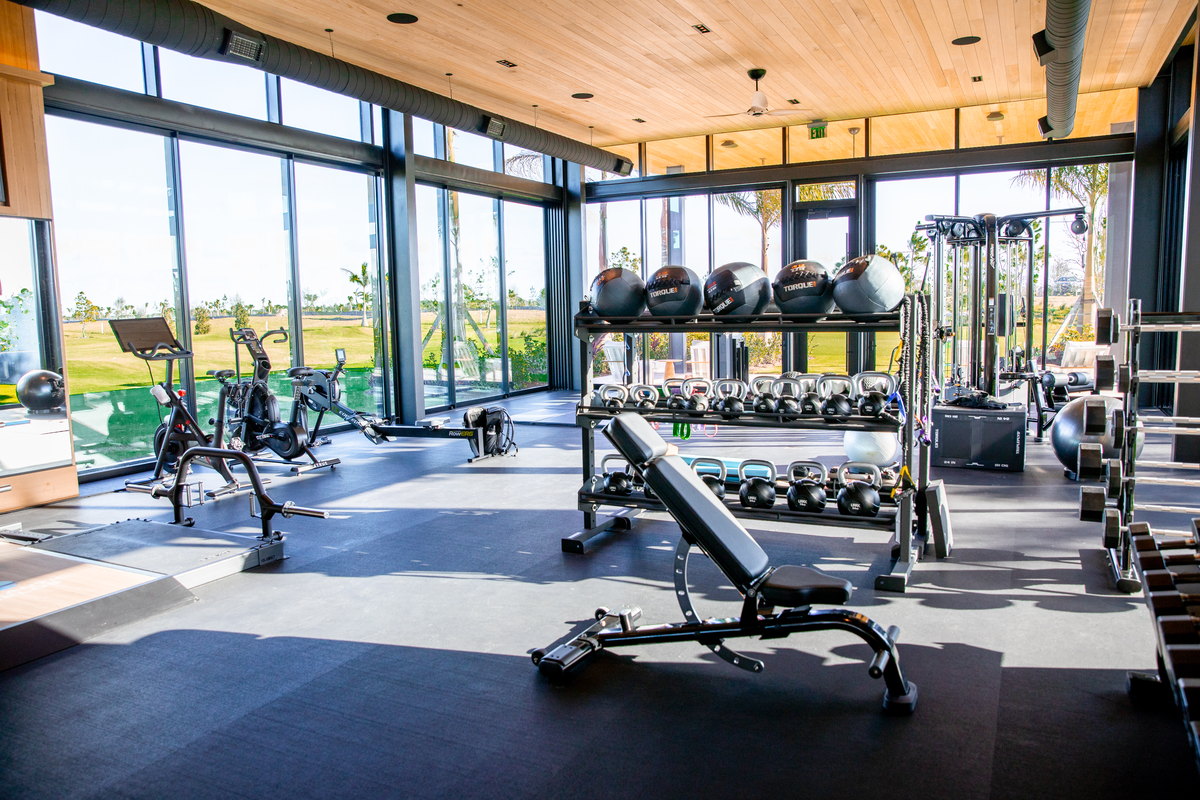 Atlantic Fields Performance Center - fitness floor behind a full-height glass wall