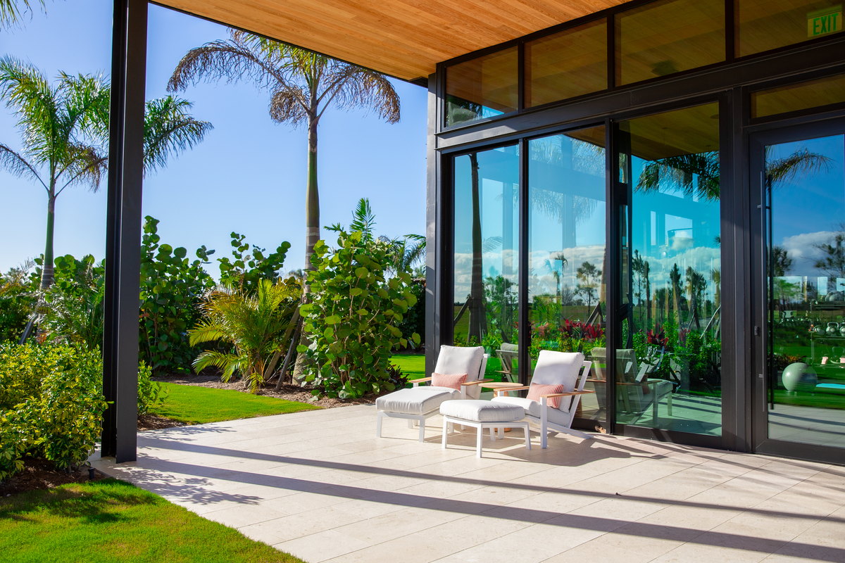 Atlantic Fields Performance Center - terrace beside the sliding glass walls