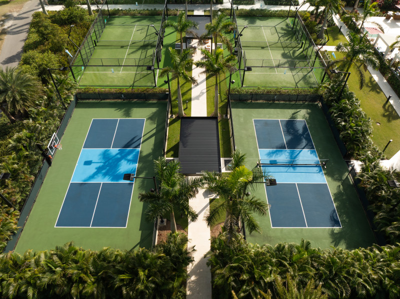 Atlantic Fields racquet club — pickleball, padel, and tennis courts aerial