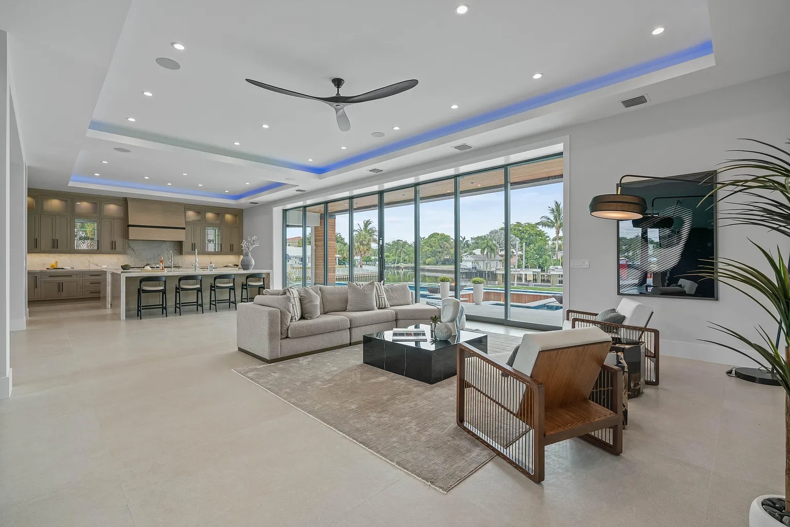 Interior living space with floor-to-ceiling ES Prestige impact glass
