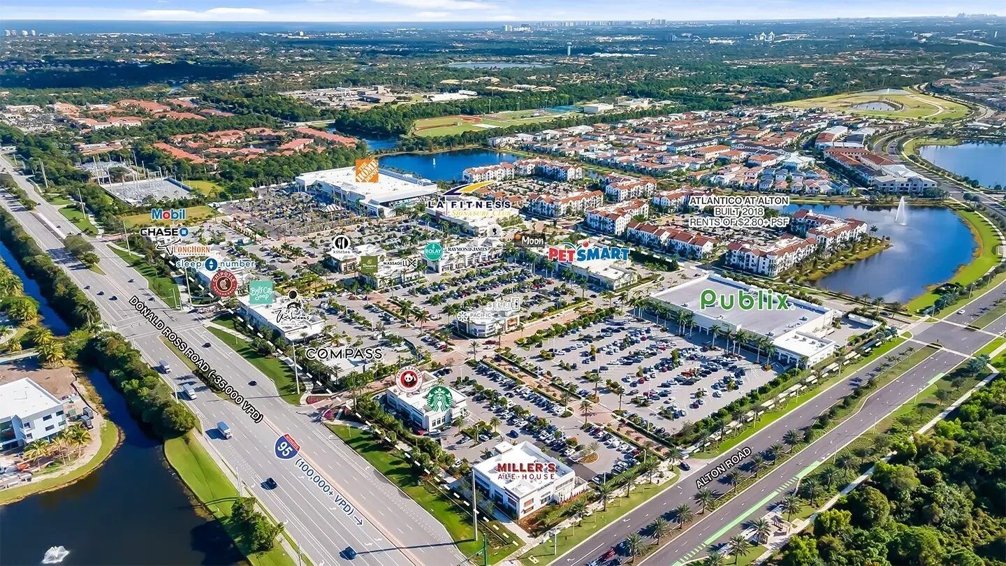 Alton Town Center full aerial showing Compass, Publix, Starbucks, and surrounding Alton community