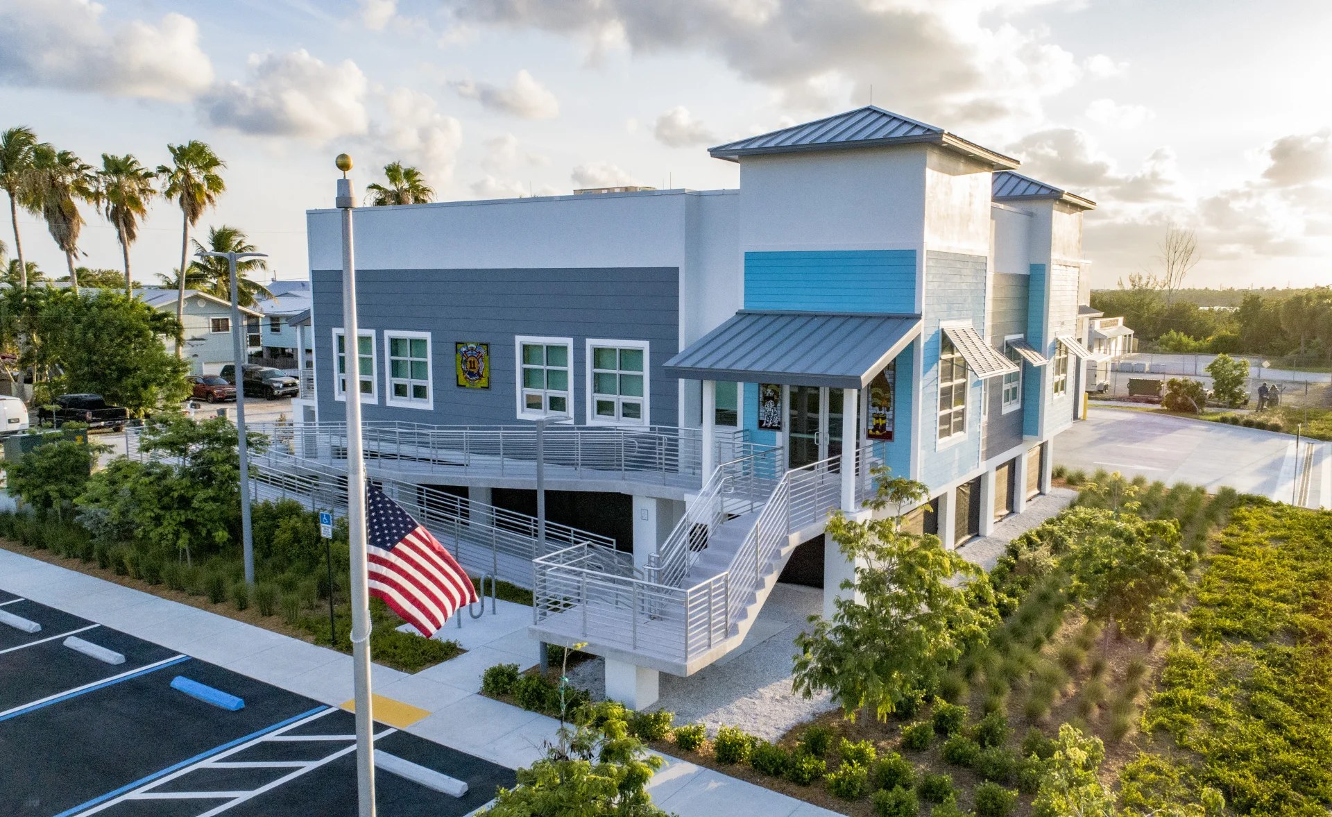 Front elevation, blue Florida Keys aesthetic