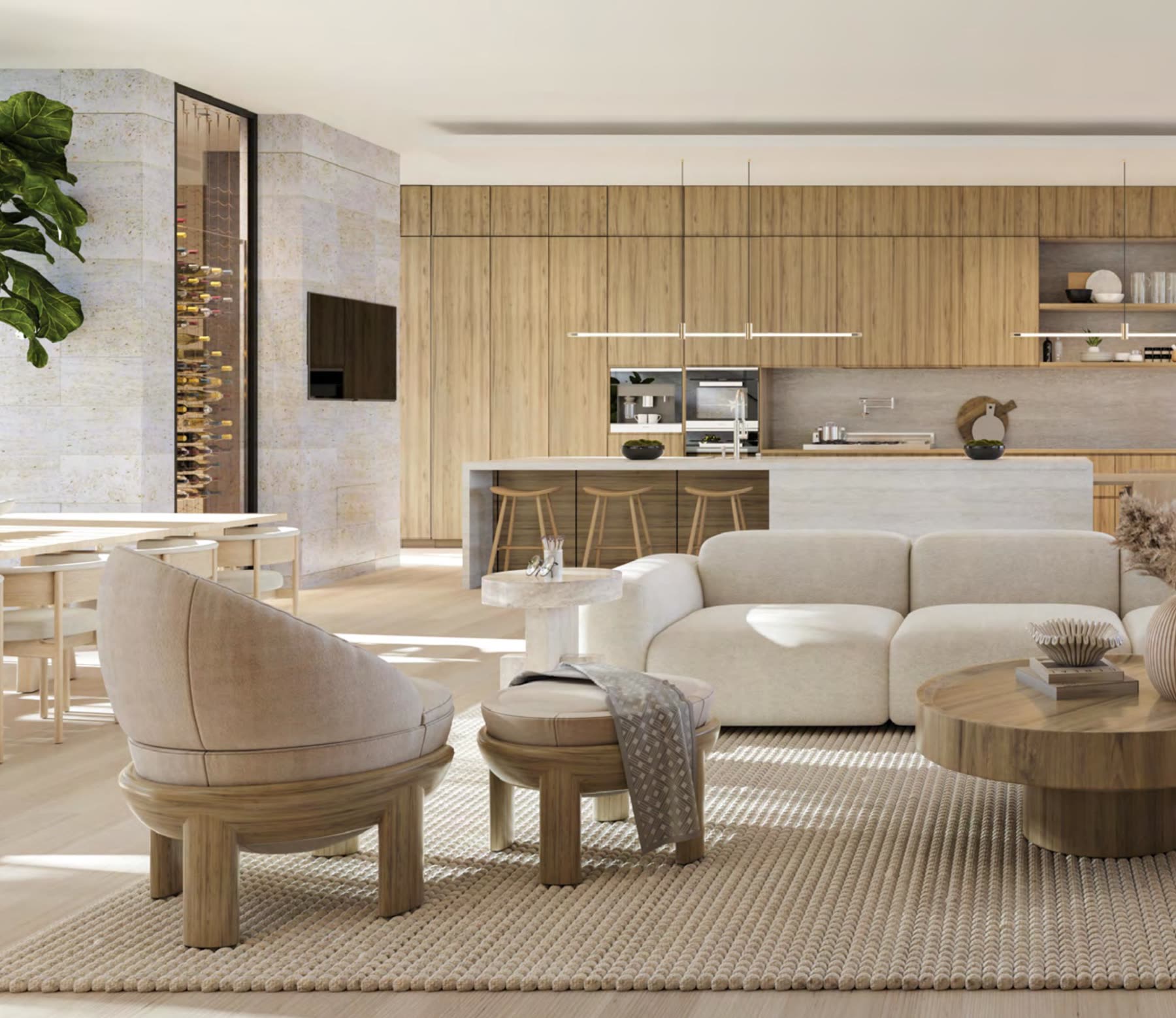 Panther National Clubhouse — rendering of the interior with full-height windows and neutral palette