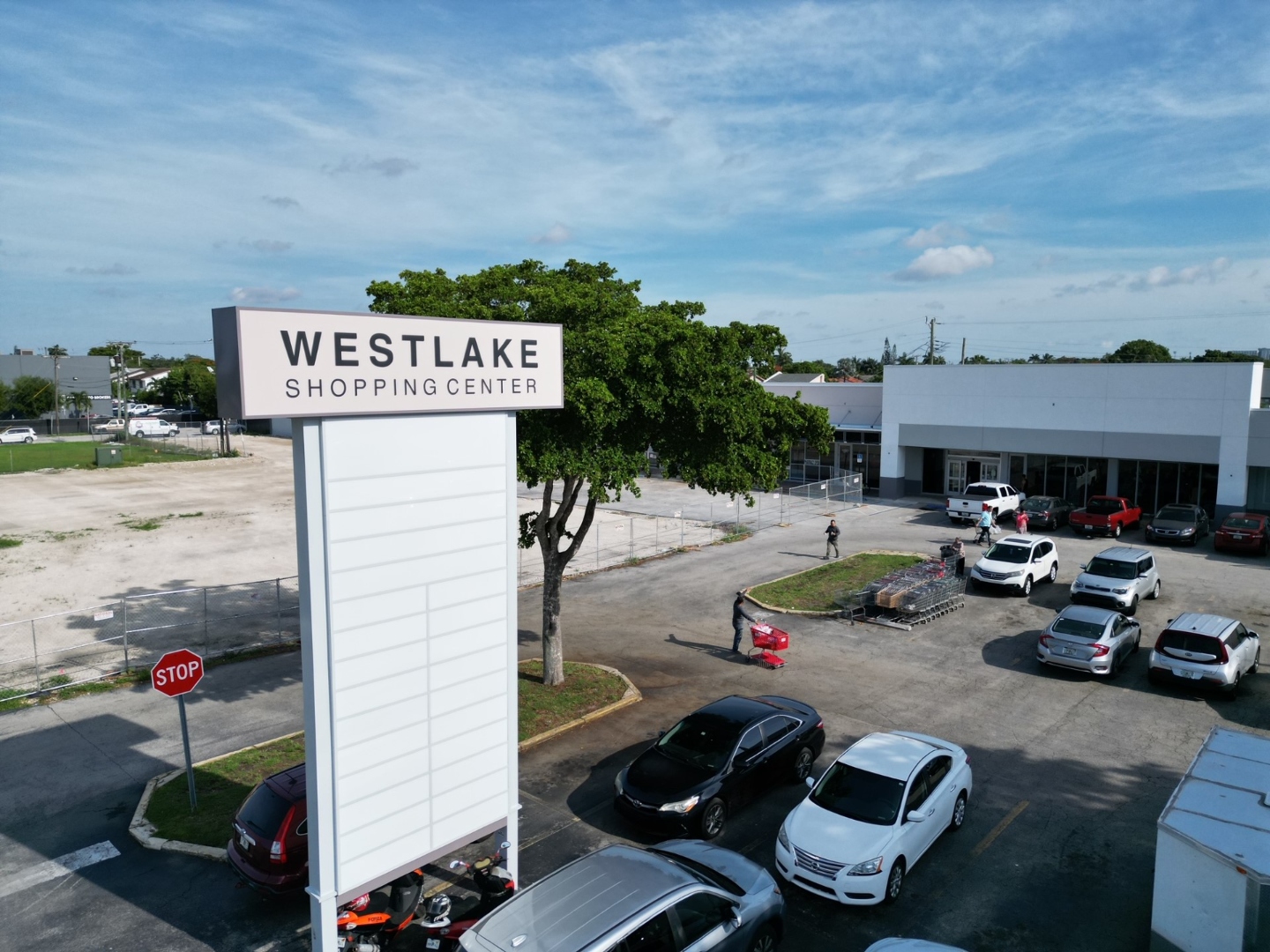 Westlake Shopping Center signage with new ESWindows glazing visible in background